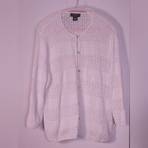 Eddie Bauer White Cotton Linen Sweater Cardigan Size XL Tall Button Front Knit